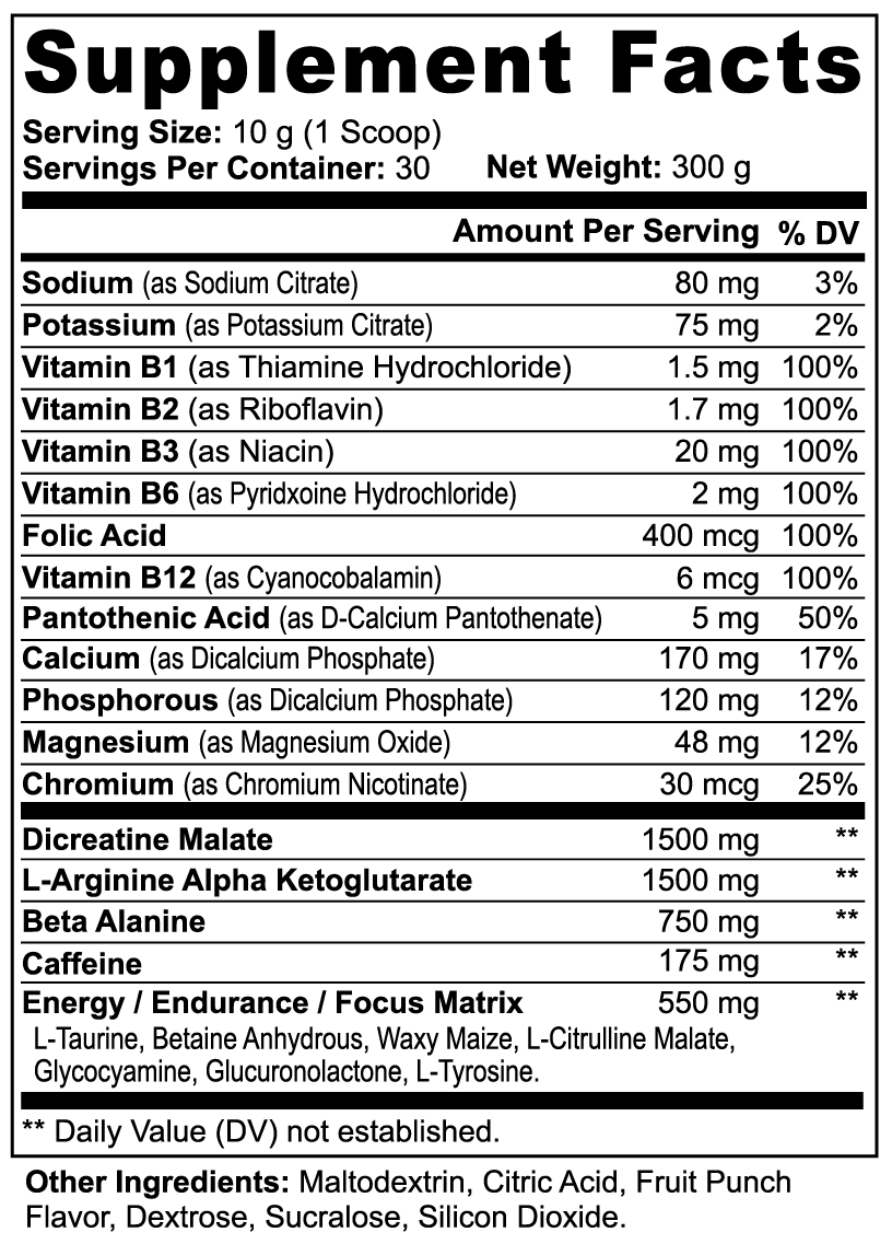 Polvo preentrenamiento Nitric Shock (ponche de frutas)